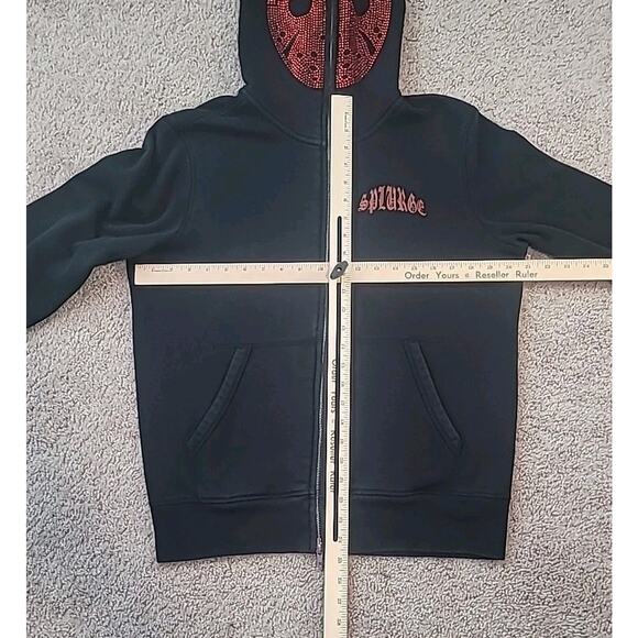 Splurge On X Black Hoodie – Red Rhinestone Hockey Mask – Rare Anime S EUC - Picture 7 of 10